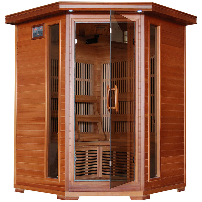 Hudson Bay 3 Person Cedar Corner Infrared Sauna with 7 Carbon Heaters