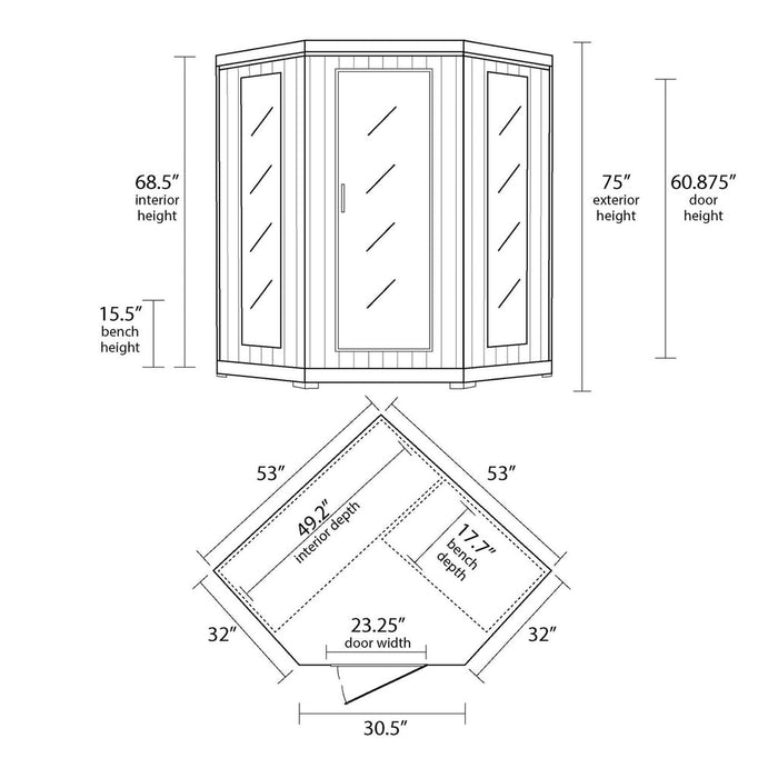 Hudson Bay 3 Person Cedar Corner Infrared Sauna with 7 Carbon Heaters