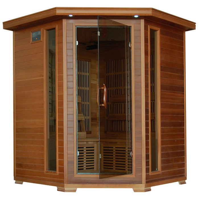 Whistler 4-Person Cedar Corner Infrared Sauna with 10 Carbon Heaters