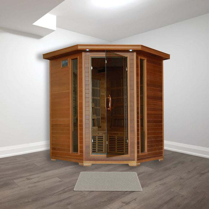 Whistler 4-Person Cedar Corner Infrared Sauna with 10 Carbon Heaters