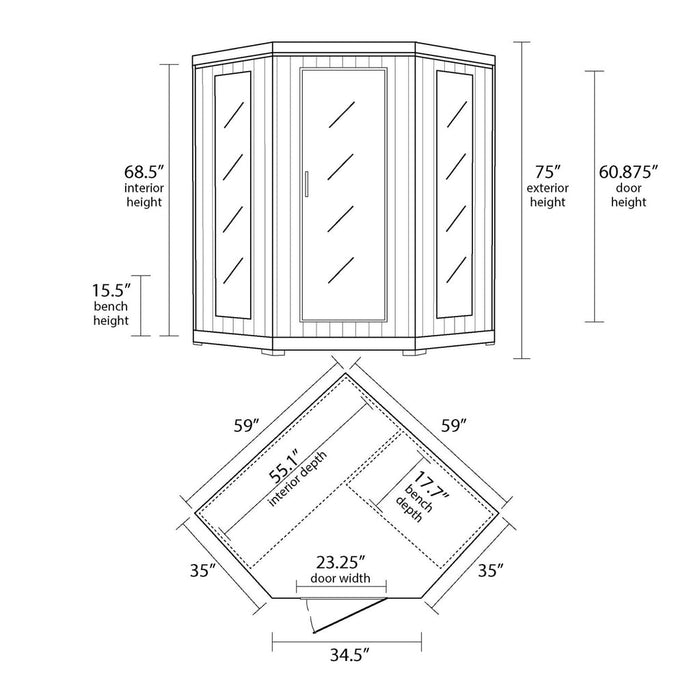 Whistler 4-Person Cedar Corner Infrared Sauna with 10 Carbon Heaters