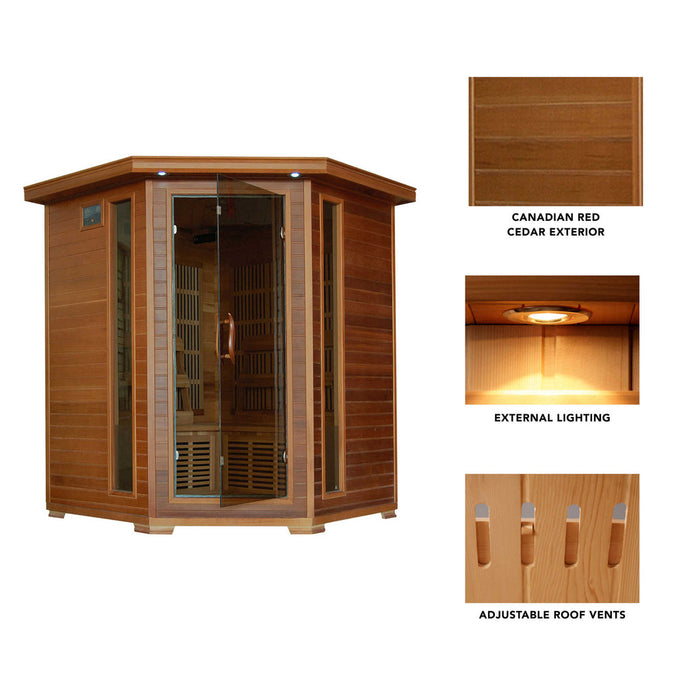 Whistler 4-Person Cedar Corner Infrared Sauna with 10 Carbon Heaters