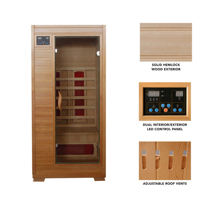 Buena Vista 1-2 Person Hemlock Infrared Sauna with 3 Ceramic Heaters