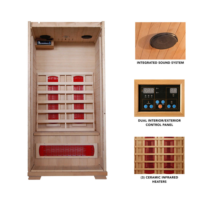 Buena Vista 1-2 Person Hemlock Infrared Sauna with 3 Ceramic Heaters