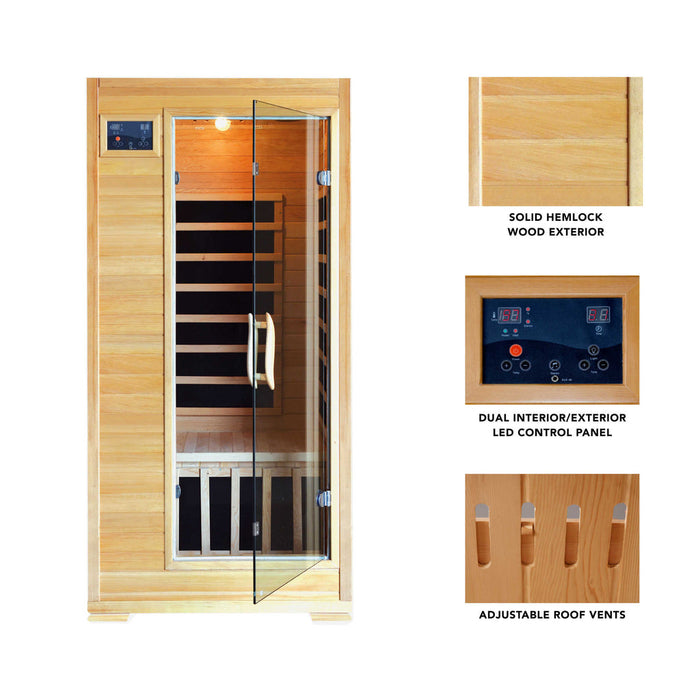 Buena Vista 1-2 Person Hemlock Infrared Sauna with 4 Carbon Heaters