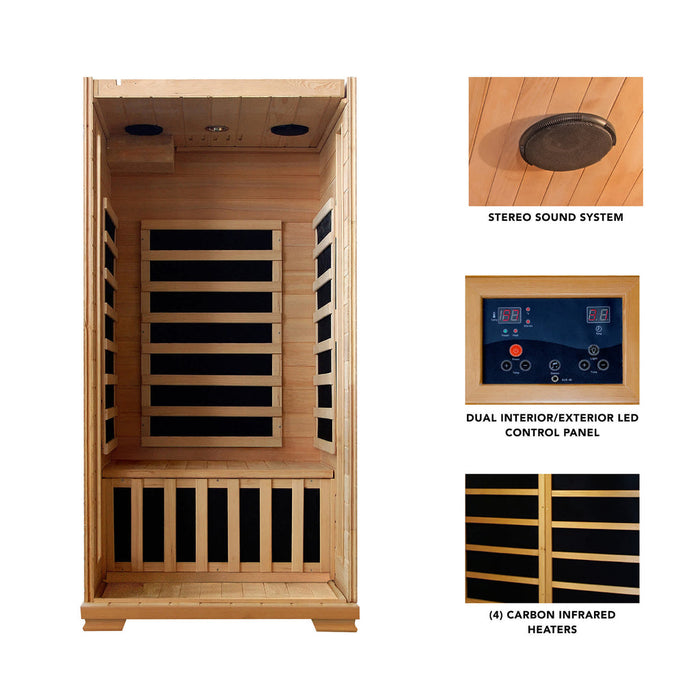 Buena Vista 1-2 Person Hemlock Infrared Sauna with 4 Carbon Heaters