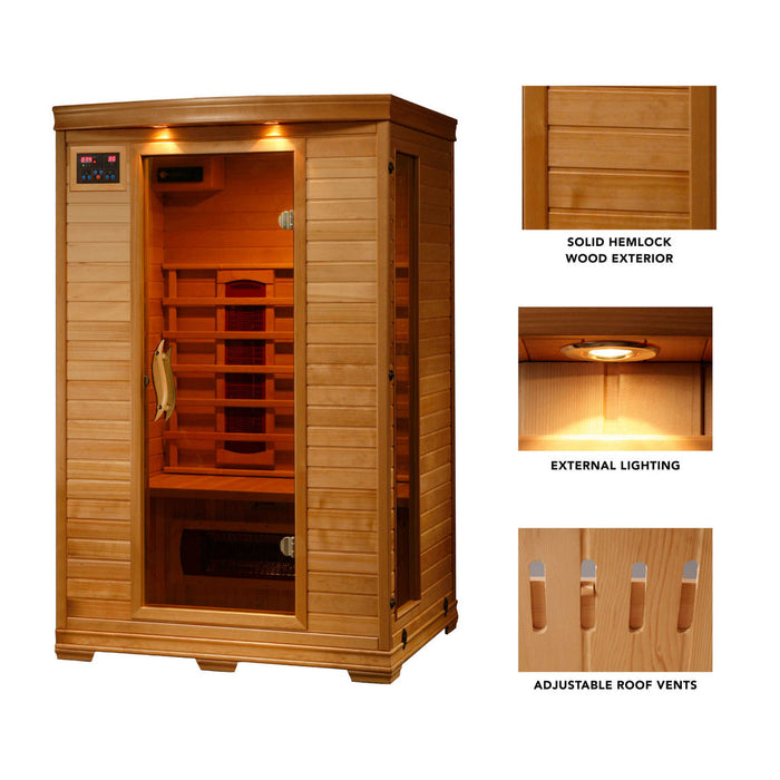 Coronado 2-Person Deluxe Hemlock Infrared Sauna with 5 Ceramic Heaters