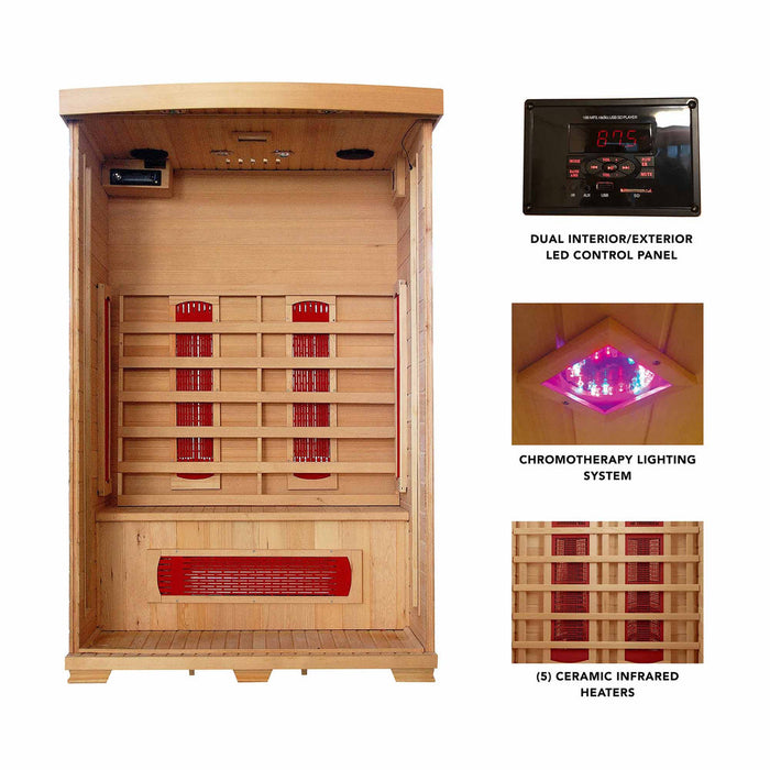 Coronado 2-Person Deluxe Hemlock Infrared Sauna with 5 Ceramic Heaters