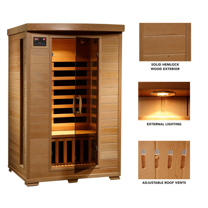 Coronado 2 Person Deluxe Hemlock Carbon Infared Sauna with 6 Heaters