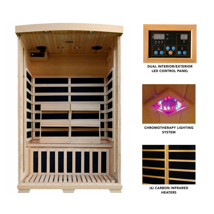 Coronado 2 Person Deluxe Hemlock Carbon Infared Sauna with 6 Heaters