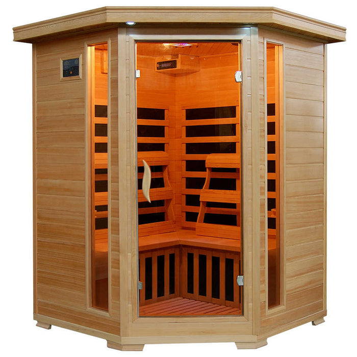 Sante Fe 3 Person Hemlock Carbon Corner Infared Sauna with 7 Carbon Heaters