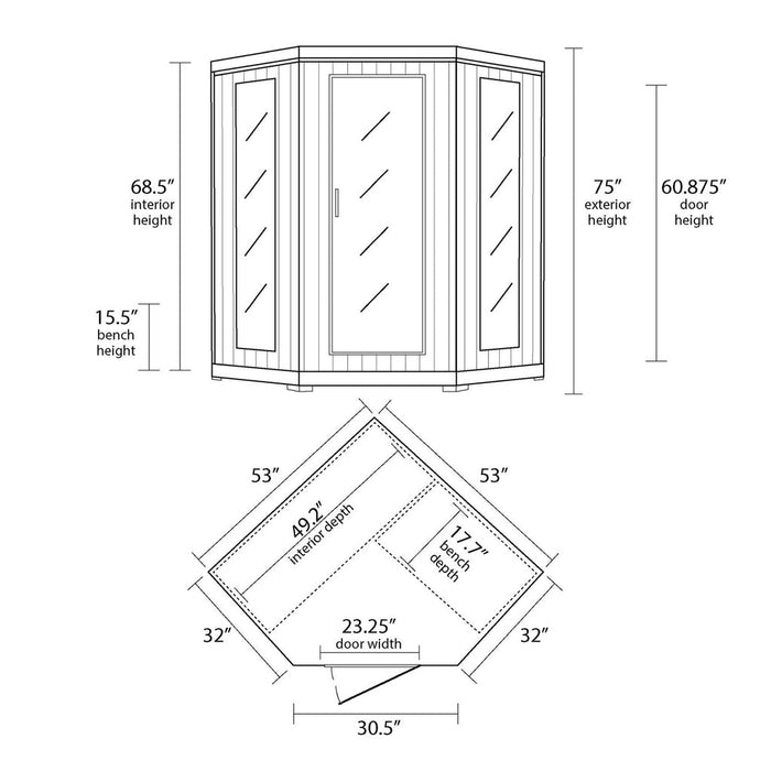 Sante Fe 3 Person Hemlock Carbon Corner Infared Sauna with 7 Carbon Heaters