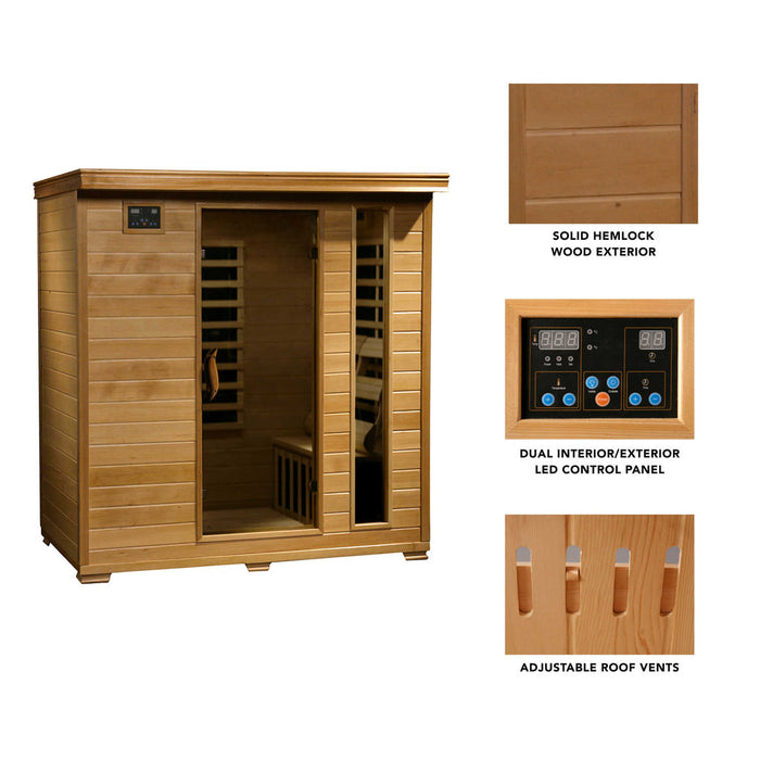 Monticello 4 Person Hemlock Sauna with 9 Low EMF Carbon Infrared Heaters