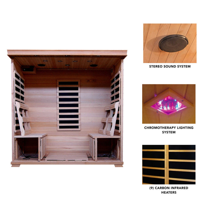 Monticello 4 Person Hemlock Sauna with 9 Low EMF Carbon Infrared Heaters