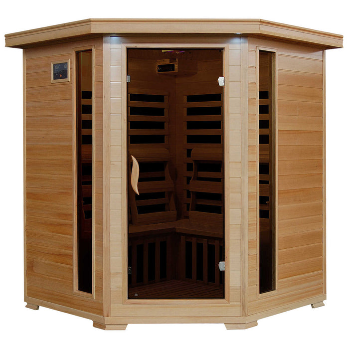 Tucson 4 Person Hemlock Carbon Corner Infared Sauna with 10 Heaters