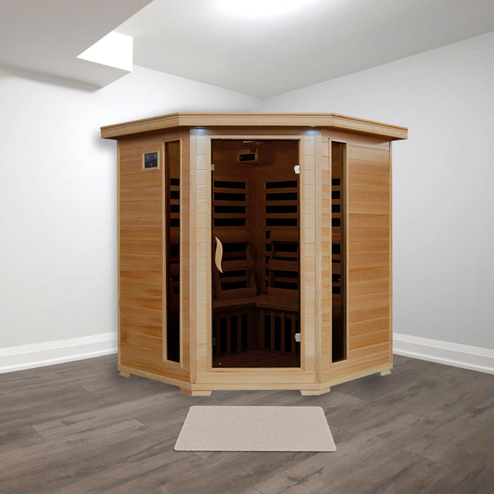 Tucson 4 Person Hemlock Carbon Corner Infared Sauna with 10 Heaters