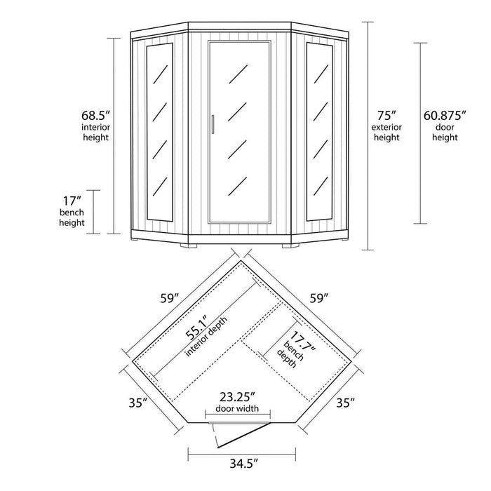 Tucson 4 Person Hemlock Carbon Corner Infared Sauna with 10 Heaters