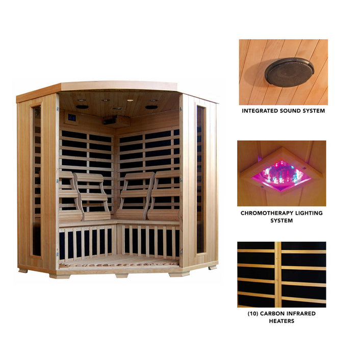 Tucson 4 Person Hemlock Carbon Corner Infared Sauna with 10 Heaters