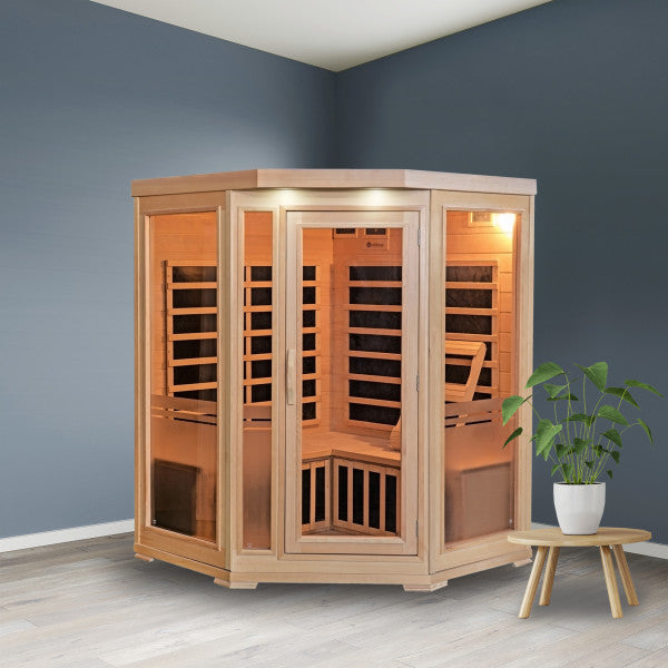 Sonoma 3-Person Hemlock Infrared Corner Sauna with 7 Carbon Heaters