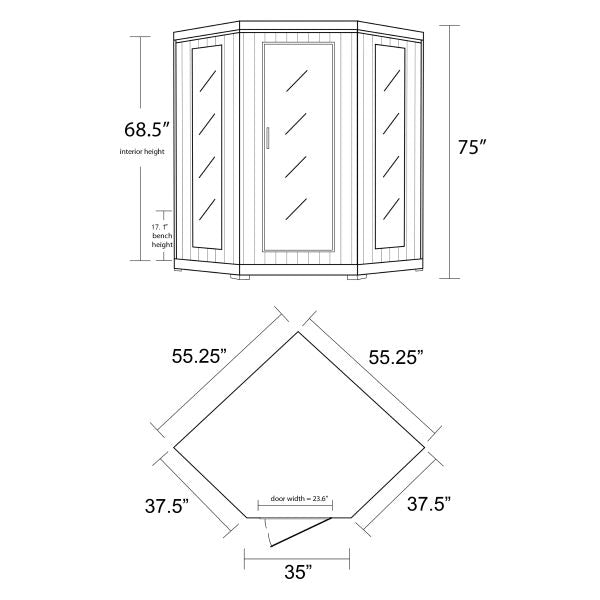 Sonoma 3-Person Hemlock Infrared Corner Sauna with 7 Carbon Heaters