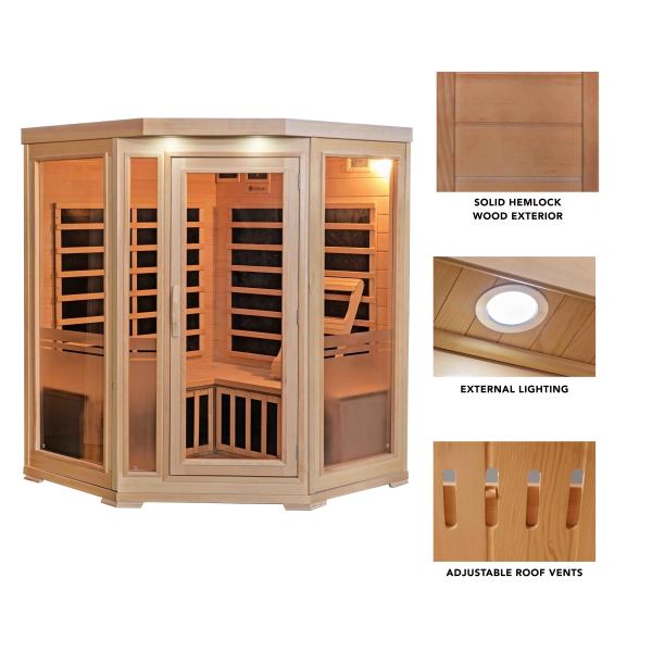 Sonoma 3-Person Hemlock Infrared Corner Sauna with 7 Carbon Heaters