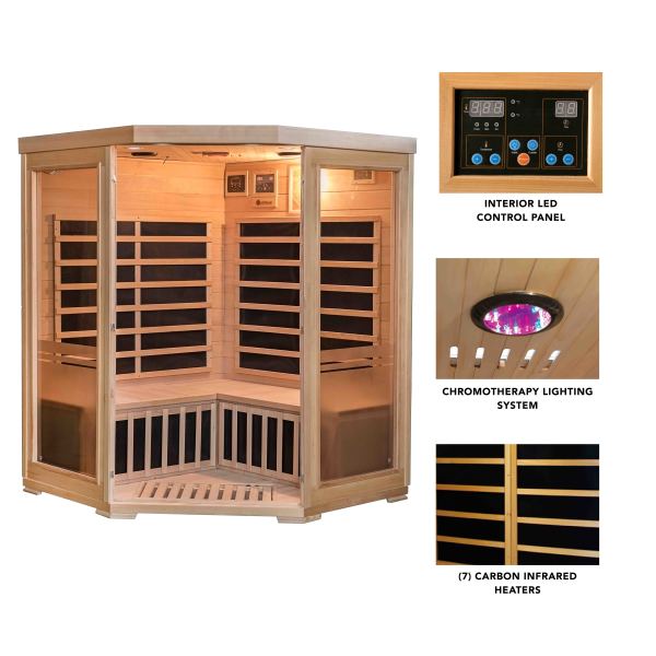 Sonoma 3-Person Hemlock Infrared Corner Sauna with 7 Carbon Heaters