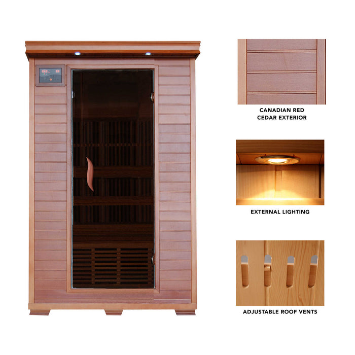 Yukon 2 Person Cedar Carbon Infared Sauna with Adjustable Roof Vents